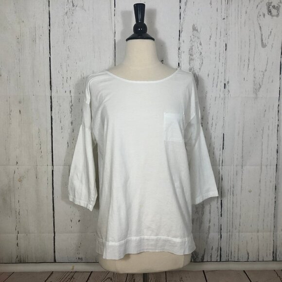 Sundance White Sheer Panel Tunic Top 3/4 Sleeve Cotton Pull On Medium - Picture 2 of 8